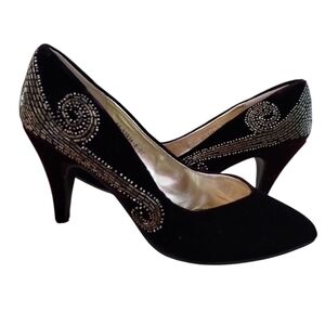 Vintage Women's Flings Burgundy Velveteen With Gold Beaded Design 8 M